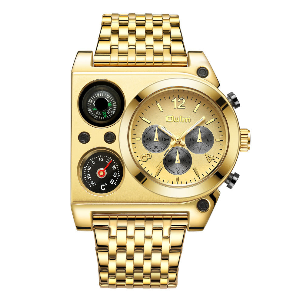Multi-time Zone Oversized Dial Luminous Men's Watch Steel Belt
