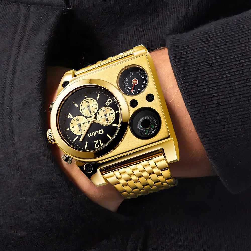 Multi-time Zone Oversized Dial Luminous Men's Watch Steel Belt