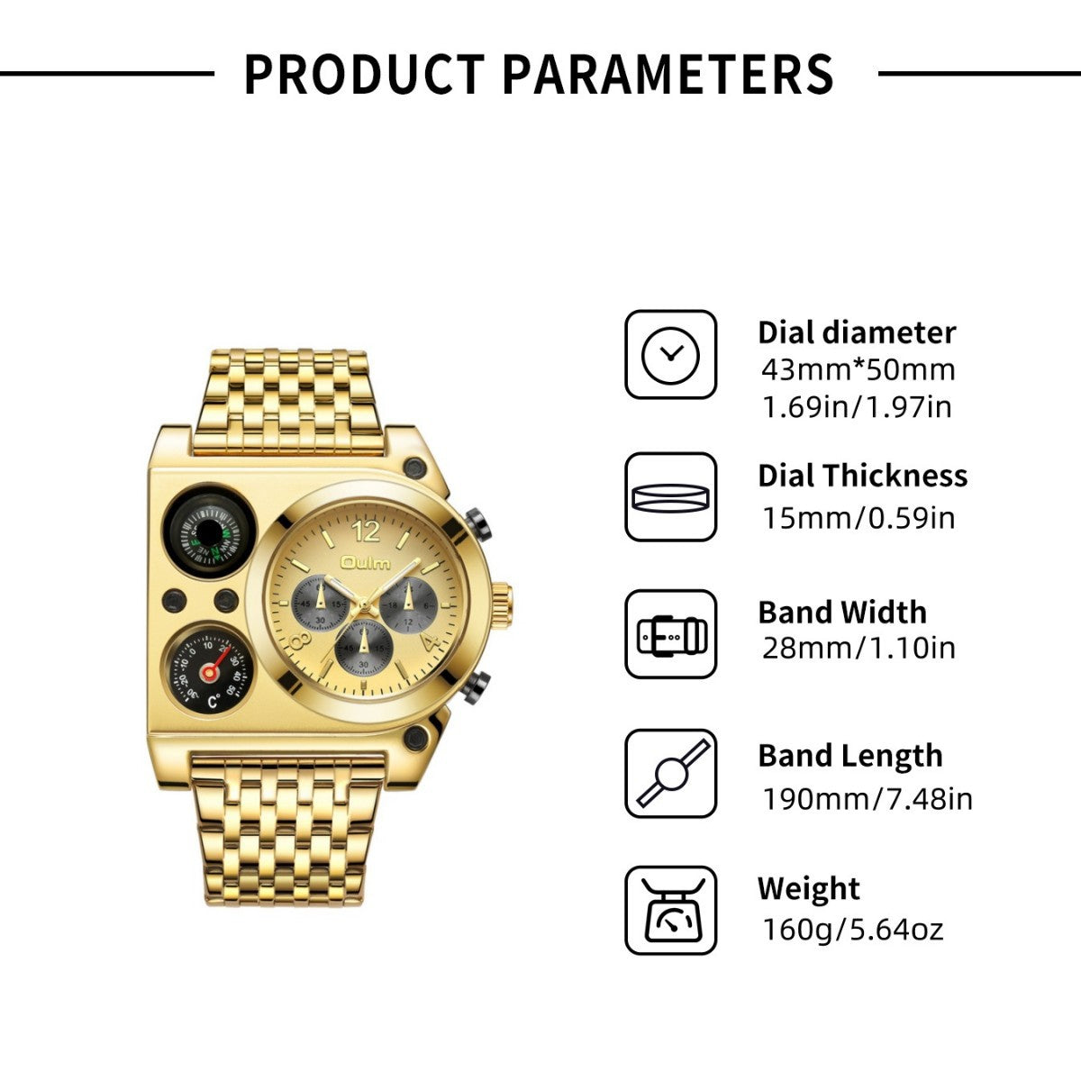 Multi-time Zone Oversized Dial Luminous Men's Watch Steel Belt